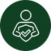 Private guided experiences icon showing a person holding a protective shield with a checkmark