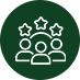 Authentic cultural experiences icon displaying a group of local guides and travelers under rating stars
